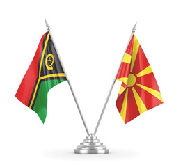 North Macedonia and Vanuatu table flags isolated on white 3D rendering