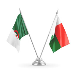 Madagascar and Algeria table flags isolated on white 3D rendering 