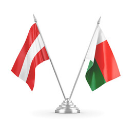 Madagascar and Austria table flags isolated on white 3D rendering 