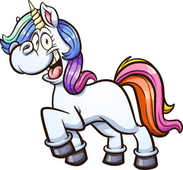 Cute cartoon colorful unicorn side view. Vector clip art illustration with simple gradients. All on a single layer.
