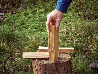 Man chopping firewood with an axe