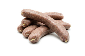 Raw german sausage isolated on white background