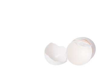 shell of broken eggs prepared for breakfast isolated on white background