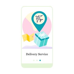 Vector illustration of Free Delivery Service, Free Shipping and Fast Delivery on the onboarding app screen and web concept. Interface UX, UI GUI screen template for app smart phone or web site banner.