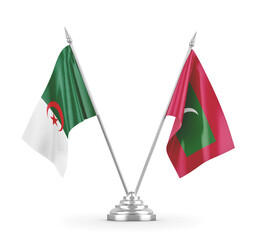 Maldives and Algeria table flags isolated on white 3D rendering 