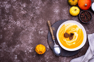 Traditional autumn pumpkin cream soup