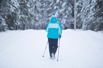 Skier on the ski track. Cross country ski.