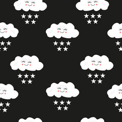 Obraz premium Seamless kids pattern with cloud and stars. Seamless kids pattern with hand life and hearts. Scandinavian for fabric design pattern, wrapping paper, wallpaper, background