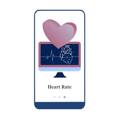 Application design for Heart Checkup, Heart Health Care, Care for your Heart, Heart Rate. UI onboarding screen design. 3D isometric onboard mobile app template page. Modern flat vector illustration.