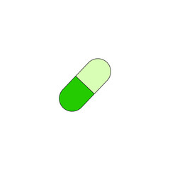 green pill icon on white background, vector illustration