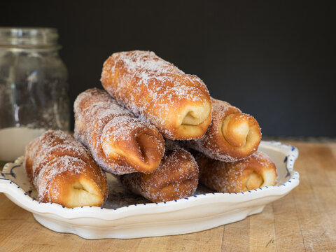 Typical Catalan pastry, (xuxo de crema) filled with custard.