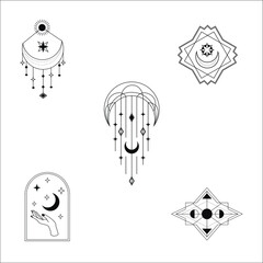 Mystical elements for logo design-boho modern logo - crystal logos-vector-moon stars-spirituality magic logo templates clipart