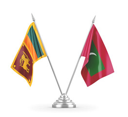 Maldives and Sri Lanka table flags isolated on white 3D rendering