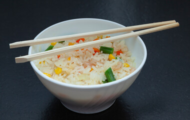 Chinese rice three delights with prawns