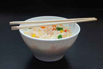 Chinese rice three delights with prawns