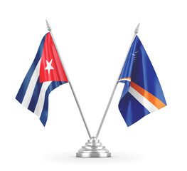 Marshall Islands and Cuba table flags isolated on white 3D rendering