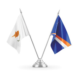 Marshall Islands and Cyprus table flags isolated on white 3D rendering