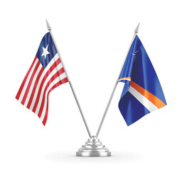 Marshall Islands and Liberia table flags isolated on white 3D rendering