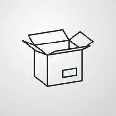 Icono caja de cartón abierta con lineas en fondo gris