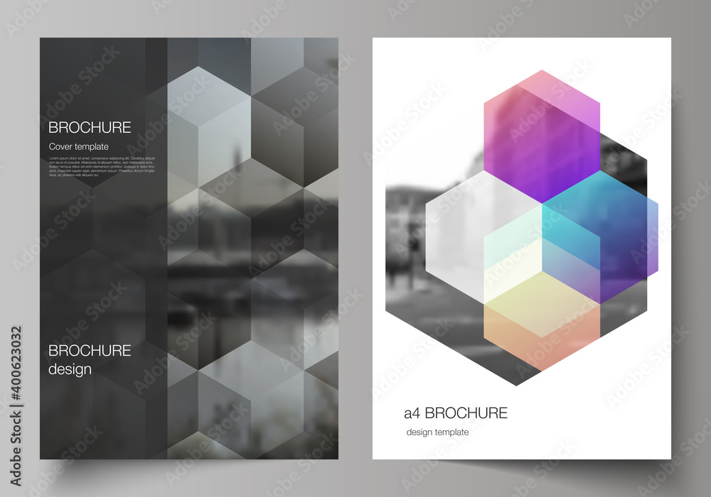 Poster vector layout of a4 format cover mockups design templates with abstract shapes and colors for brochu