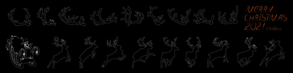 Santa Claus sleigh with reindeer. Santa delivering gifts and presents. Vector Illustration