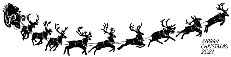 Santa Claus sleigh with reindeer. Santa delivering gifts and presents. Vector Illustration © iryna_khomenko