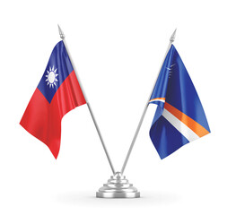 Marshall Islands and Taiwan table flags isolated on white 3D rendering