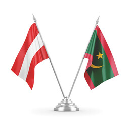 Mauritania and Austria table flags isolated on white 3D rendering 