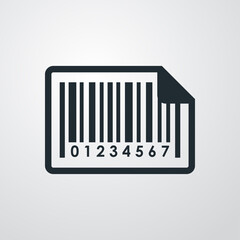 Etiqueta código de barras. Pegatina con esquina doblada en fondo gris