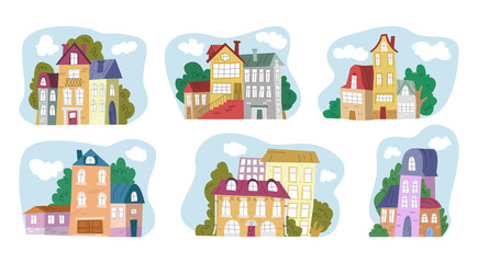 Vector illustration with set, collection of houses. concept architecture, housing.