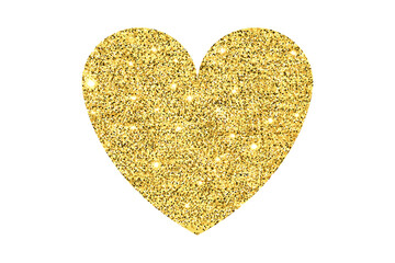 Golden glitter heart. Valentine Day symbol, design for wedding card.Gold sparkles.Stock vector illustration on white isolated background.Gold glitter heart sign sparkles isolated on white background.
