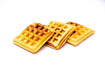 Belgian homemade waffles on a white background