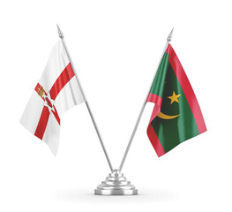 Mauritania and Northern Ireland table flags isolated on white 3D rendering