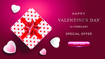 Valentines day  Special offer background with gift boxs, vector illustration. Banners, wallpaper, flyers, invitation, posters, brochure, voucher discount.