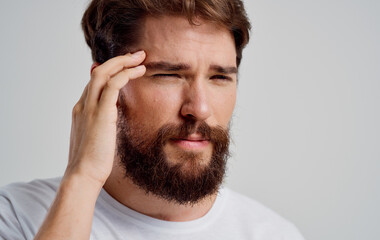 Fototapeta premium man with headache discontent migraine health problems depression