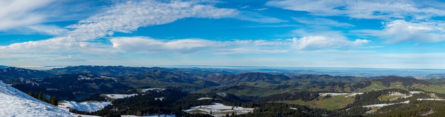 Panorama over the hills in Appenzell, Switzerland, at beautiful autumn weather