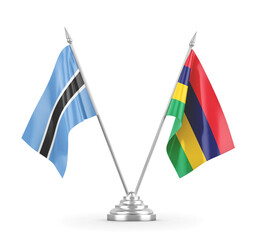 Mauritius and Botswana table flags isolated on white 3D rendering 