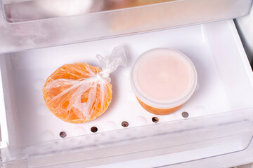 Frozen pumpkin soup. Frozen food. Frozen soup.