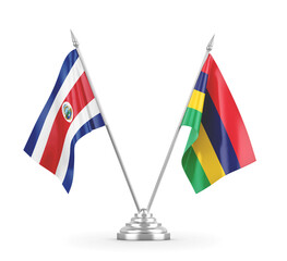 Mauritius and Costa Rica table flags isolated on white 3D rendering
