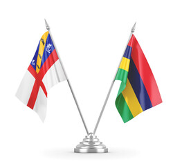 Mauritius and Herm table flags isolated on white 3D rendering