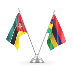 Mauritius and Mozambique table flags isolated on white 3D rendering