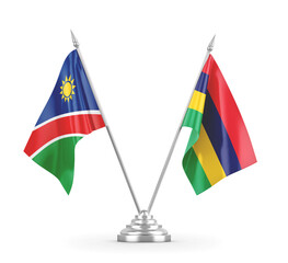 Mauritius and Namibia table flags isolated on white 3D rendering