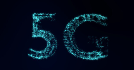 3D Illustration 5G text with disrupt futuristic network concept internet high speed connection technology for safe security blockchain innovation global business fintech transform digital world