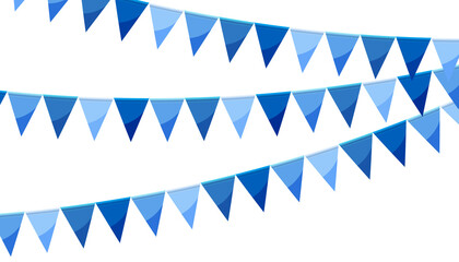 Blue paper bunting party flags isolated on white