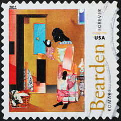 Painting by Romare Bearden on postage stamp