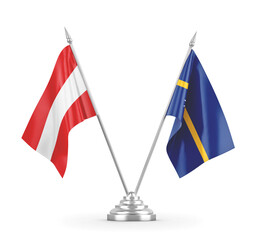 Nauru and Austria table flags isolated on white 3D rendering 