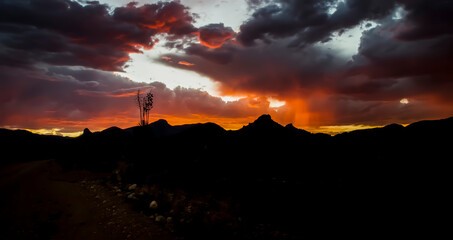 Arizona Desert Sunset Landscape with Orange Glowing Rainbands