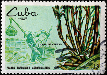 Sugar cane industry on cuban postage stamp