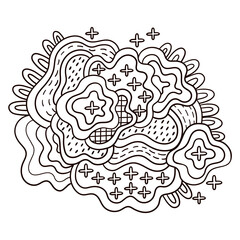Decorative hand drawn illustration in ornamental doodle style. Great for anti stress coloring pages. Zentangl style, art print.