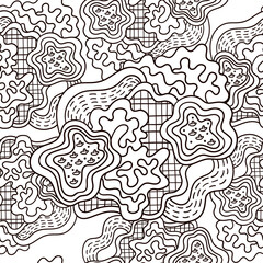 Doodle seamless pattern in hand-drawn style. Black and white. Great for anti stress coloring pages